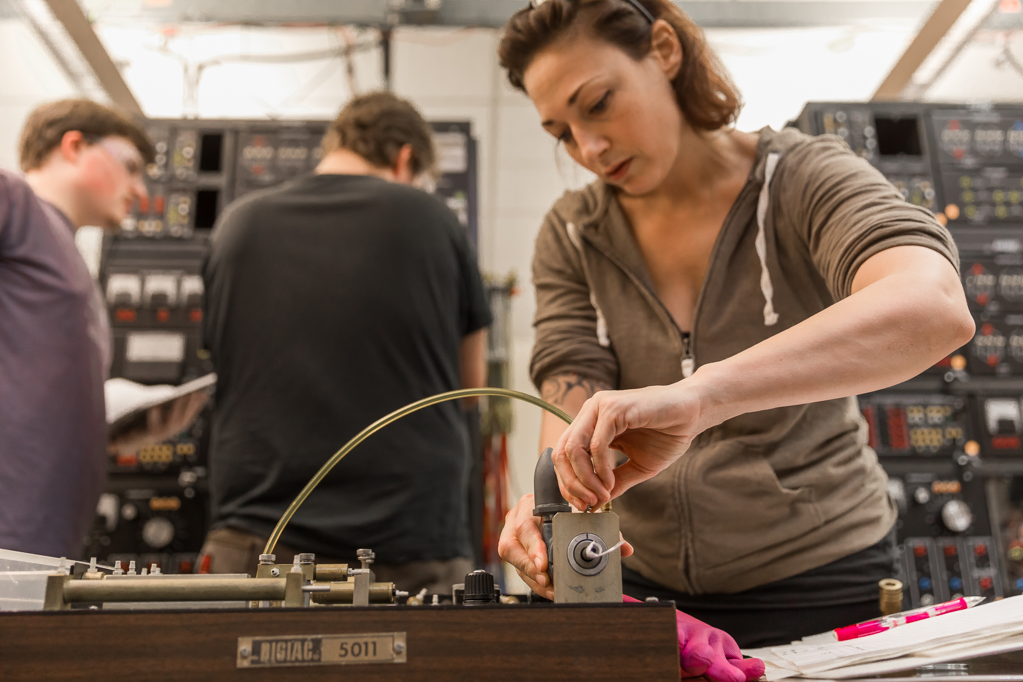 female student in electronics classroom 