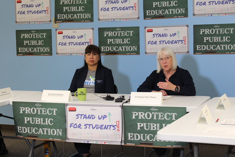 North Seattle College president Rachel Solemsaas and Senator Patty Murray 