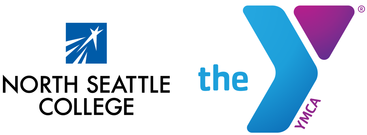 North Seattle College logo with YMCA logo in blue and purple letters